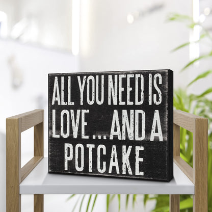 JennyGems Potcake Dog Gifts, All You Need Is Love and a Potcake Rustic Wooden Sign, Shelf Decor and Wall Hanging
