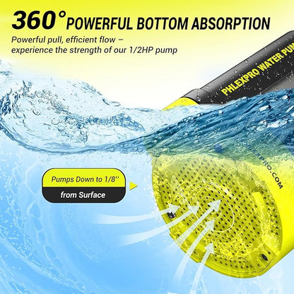 1/2HP Automatic Submersible Water Pump,110V Sump Pump Submersible with 2650 GPH Water Removal, 3/4” Garden Hose Check Valve Adapter for Swimming Pool Cover Hot Tubs Flooded House Basement