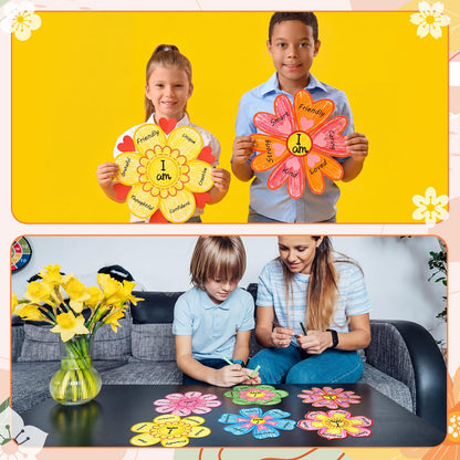 Motipuns 36 Pcs Affirmation Floral Craft 11 Inch Pre Cut Affirmation Floral Back to School Craft Kit for Positive Message Flower for Classroom Home Social Emotional Learning Activities
