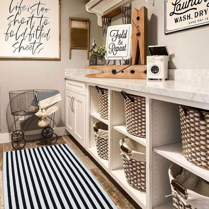 Black and White Striped Outdoor Rug Halloween Door Mat 27.5" x 43" Front Porch Rug Farmhouse Fall Layered Door Welcome Mat for Entryway/Home Entrance/Laundry Room
