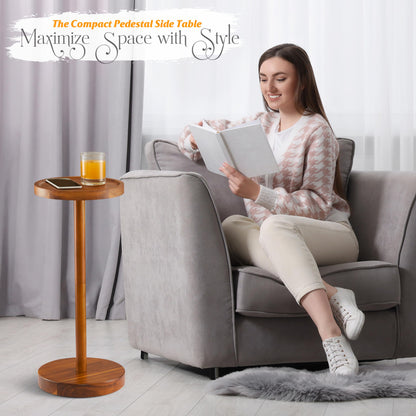 BLUEWEST Drink Table, 22" Tall Compact Side Table with Phone Slot and Weighted Base, Durable Pedestal Table Accent for Living Room, Bedroom, or Office, Cocktail and Martin (1, Acacia)