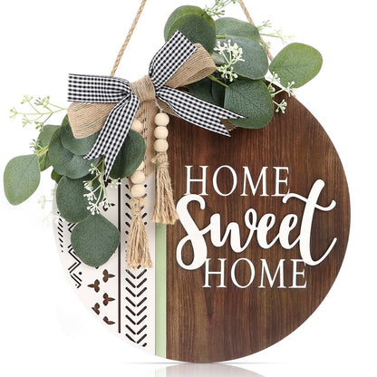 TOARTi 3D Welcome Front Door Wreath Porch Decor, Wooden Home Sweet Home Boho Outdoor Sign Hanging, Farmhouse Aztec Wall Sign Hanger with Artificial Leaves&Rustic Beads