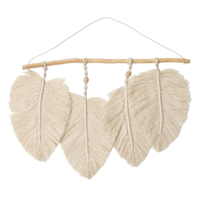 Crane Baby Willow Leaf Wall Décor - Bohemian-Style Nursery Wall Art, Handcrafted with Macramé Details