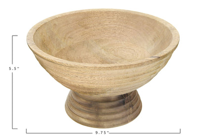 Creative Co-Op Ridged Mango Wood Footed Bowl, Brown