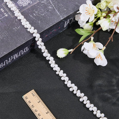 DELORIGIN 2 Yards Pearl Trim Chain String Silver Applique Fringe Ribbon Strips Beads Sewing Dress DIY Party Wedding Bouquet for Bridal Embellishment Sewing Applique Craft Halloween Dress Decor