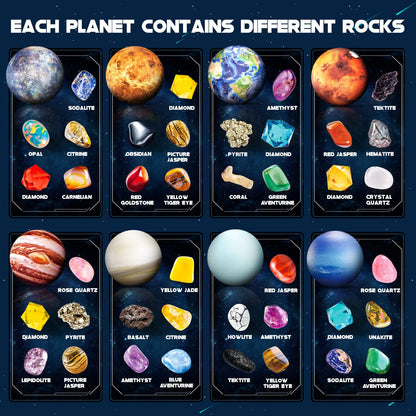 EDUMAN Gemstone Dig Kit - Dig It Up 40 Real Gems & Crystals with Mining Kit Tools, Solar System Eight Planets Toys for Kids Age 6+, STEM Science Educational Toys, Space Toys Ideal Gift for Boys Girls