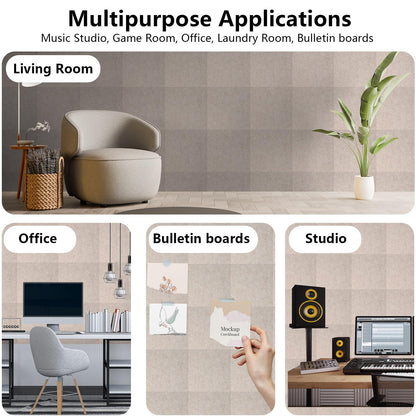 Durbles Acoustic Wall Panels - Noise Cancelling Tiles for Home Studio & Office - Quality Sound Proofing - Sound Proof Foam Panels for Walls - Easy to Install Insulation Tiles - 12 Pack (Beige)