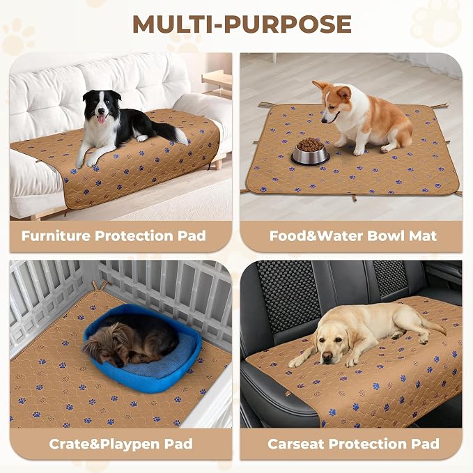 Fostanfly Washable Pee Pads for Dogs, 2 Pack 48"x48" Add 8 Lanyards, Brown | Machine Washable & Reusable, Strong Absorbency, Leak-proof & Waterproof, Non-Slip, Playpen, Add 8 Lanyards, Potty Training