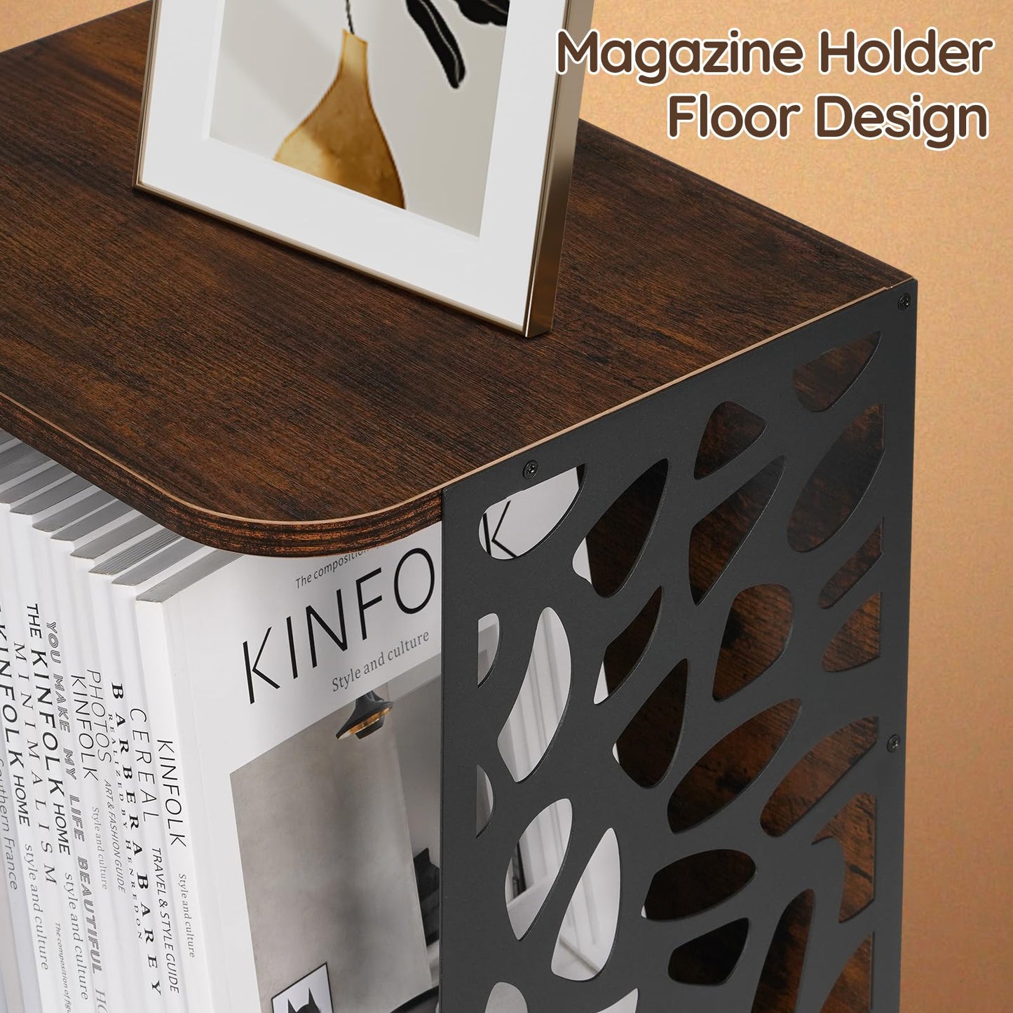 CILXGQLN 1 Cube of Magazine Rack, Modern Floor Magazine Holder with Rustic Wood & Metal Design, Large Capacity Stackable Organizer for Living Room & Office & Bedroom
