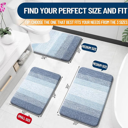 OLANLY Bathroom Rugs Mat 30x18, Extra Soft Absorbent Microfiber Bath Rugs, Rubber Backing, Quick Dry, Machine Washable Bath Mats for Bathroom Floor, Tub and Shower, Home Decor Accessories, Blue