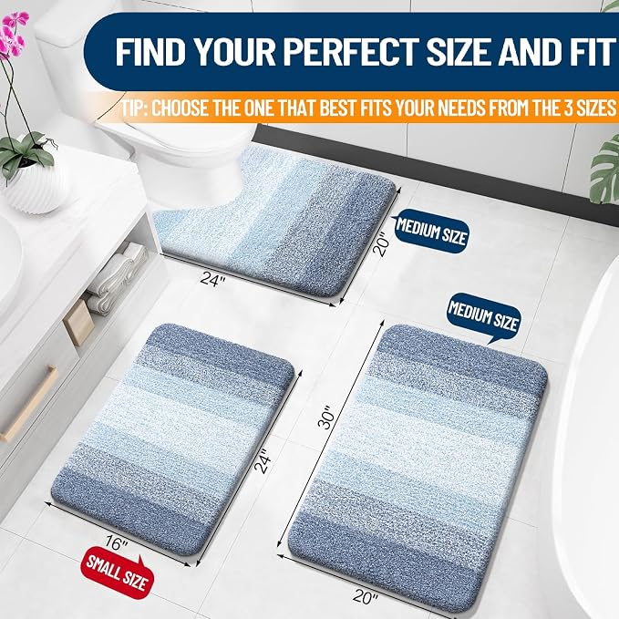 OLANLY Bathroom Runner Rugs Mat 70x20, Extra Soft Absorbent Microfiber Bath Rugs, Rubber Backing, Quick Dry, Washable Long Bath Mats for Bathroom Floor, Tub and Shower, Home Decor Accessories, Blue