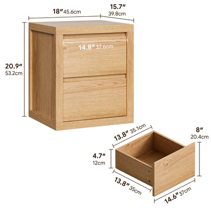 Cozy Castle Nightstand with 2 Drawers, Modern Bedside Table with Handless Design, Wood End Table with Thickened Design, Night Stand for Bedroom, Oak