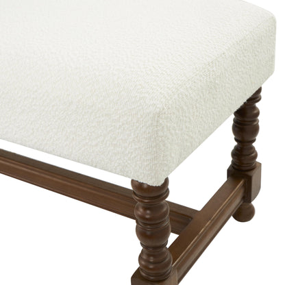 Deco 79 Fabric Home Bench Entryway Bench with Brown Traditional Wood Turned Legs, Bedroom Bench 59" x 16" x 17", Cream