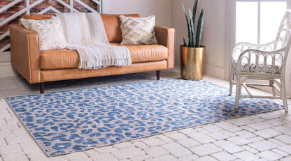 Unique Loom Outdoor Safari Collection Area Rug - Leopard (5' 1" x 8' Rectangle, Blue/ Gray)