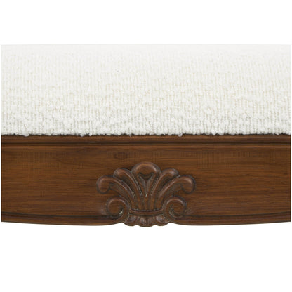 Deco 79 Fabric Home Bench Arm Entryway Bench with Brown Traditional Wood Turned Legs, Bedroom Bench 55" x 16" x 27", Cream