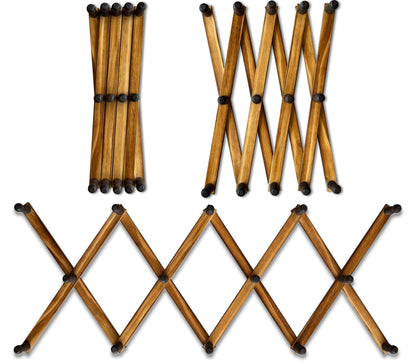 Expandable Wooden Coat Rack Hanger - Large Accordion Hanger with Expanding Pegs | Hand Made Rustic Wooden Hat Rack for Wall | Hang Coat, Jacket, Hat | Wall Rack – 14 Hook, Torched Wood