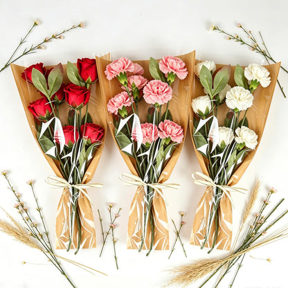 Wzifyf 50 PACK Flower Bags for Bouquets Flower Bouquet Holders Kraft Floral Wrapping Paper flower Sleeves Build Your Own Bouquet Bar with 72 Ft Ribbons for Valentine's Day Packaging Supplies