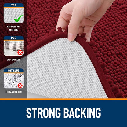 OLANLY Small Bathroom Rugs 24x16, Extra Soft Absorbent Chenille Bath Rugs, Rubber Backing Quick Dry, Machine Washable Bath Mats for Bathroom Floor, Tub and Shower, Home Decor Accessories, Red