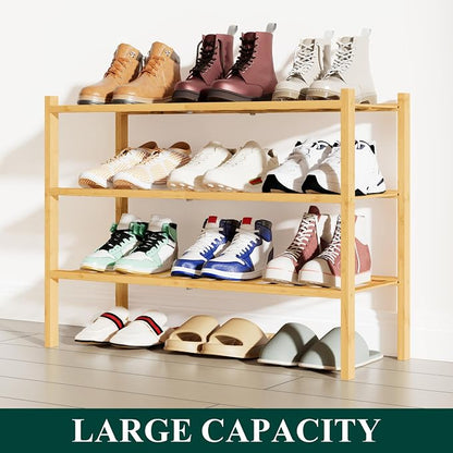 Smiry Shoe Rack, 3 Tier Bamboo Shoe Organizer, Stackable Free Standing Wooden Shoe Storage Shelf for Closet, Entryway, Front Door Entrance, Natural (Pack of 2)