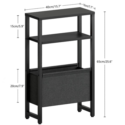 IRCPEN Narrow Side Table, Slim End Table with Magazine Rack, Bedside Table for Small Spaces, 3 Tier Sofa Couch Table Nightstand for Living Room, Bedroom Black LET503B