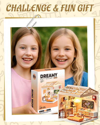 Kisoy DIY Miniature House Kit, Tiny House Kit with Furniture and LED Light, Mini Blocks Model Kit Sets, DIY Crafts/Hobbies Toys for Adults and Teens (Living Room)