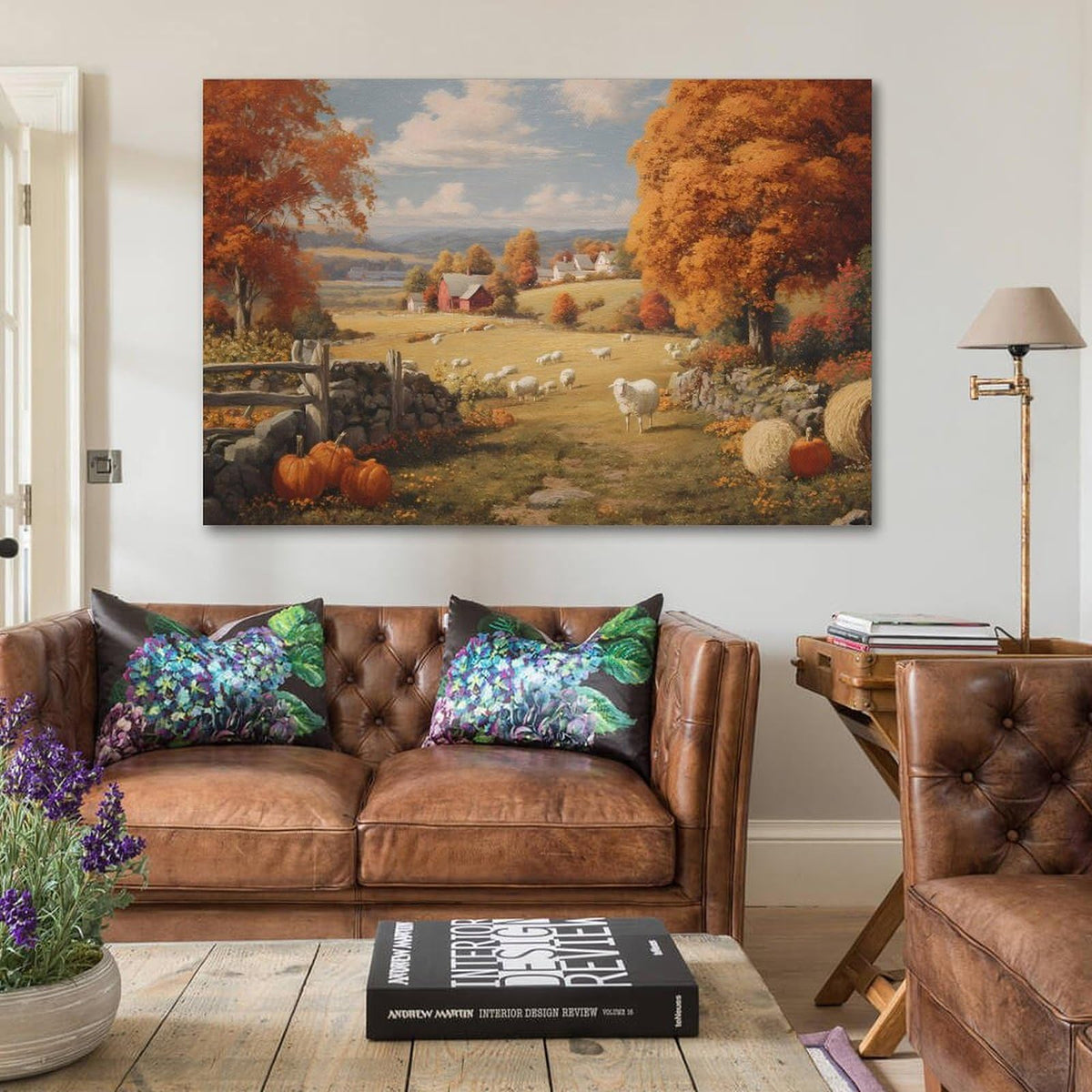 GoiaPvb Autumn Wall Painting Pumpkin Autumn Landscape Poster Farmhouse Pumpkin Canvas Painting Sheep Flock for Home Wall Decoration for Room Aesthetic