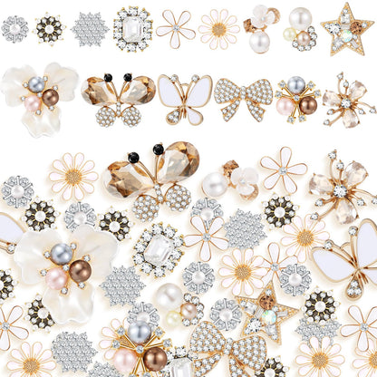 Liliaafar 30 Pcs Rhinestone Buttons Faux Pearl Embellishments Flat Back Flower Rhinestone Butterfly Buttons for Clothing Jewelry Making DIY Decoration Sewing Crafts Bag Shoes Women Wedding Bridal
