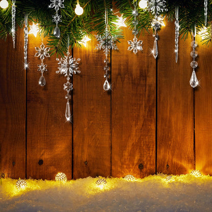100 Pcs Christmas Tree Decoration Crystal Ornaments Hanging Snowflake Icicle Drop Crystal Christmas Ornaments for Tree Winter Wonderland Party Supplies