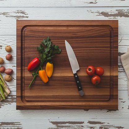 John Boos BBQ Series Rectangular Wooden Walnut Cutting Board 17”x21” – 1.5” Thick, 15-lb Reversible Butcher Block with Juice Groove, Edge-Grain & Finger Grips – Made in the USA