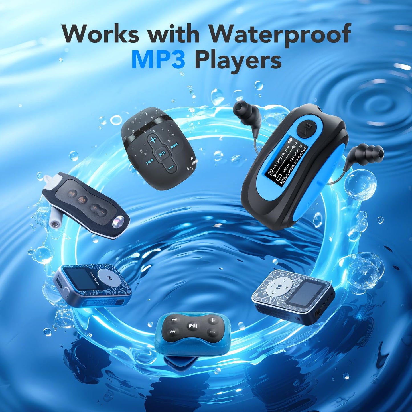 AGPTEK IPX8 Waterproof in-Ear Earphones, Coiled Cable Swimming Earbuds with Stereo Audio Extension Cable, Wired,Black