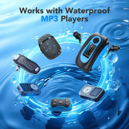 AGPTEK IPX8 Waterproof in-Ear Earphones, Coiled Cable Swimming Earbuds with Stereo Audio Extension Cable, Wired,Black