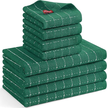Mordimy 100% Cotton Terrycloth Kitchen Towels and Dishcloths Sets, Soft and
