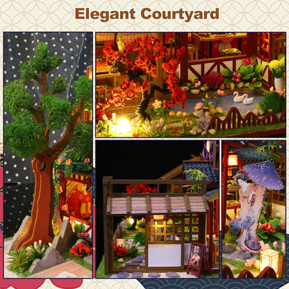 Hallisun DIY Miniature House Building Kits, Japanese Restaurant and Corner Tavern 3D Wooden Dollhouse Toys, Birthday Christmas Festival Gift for Teens Adults