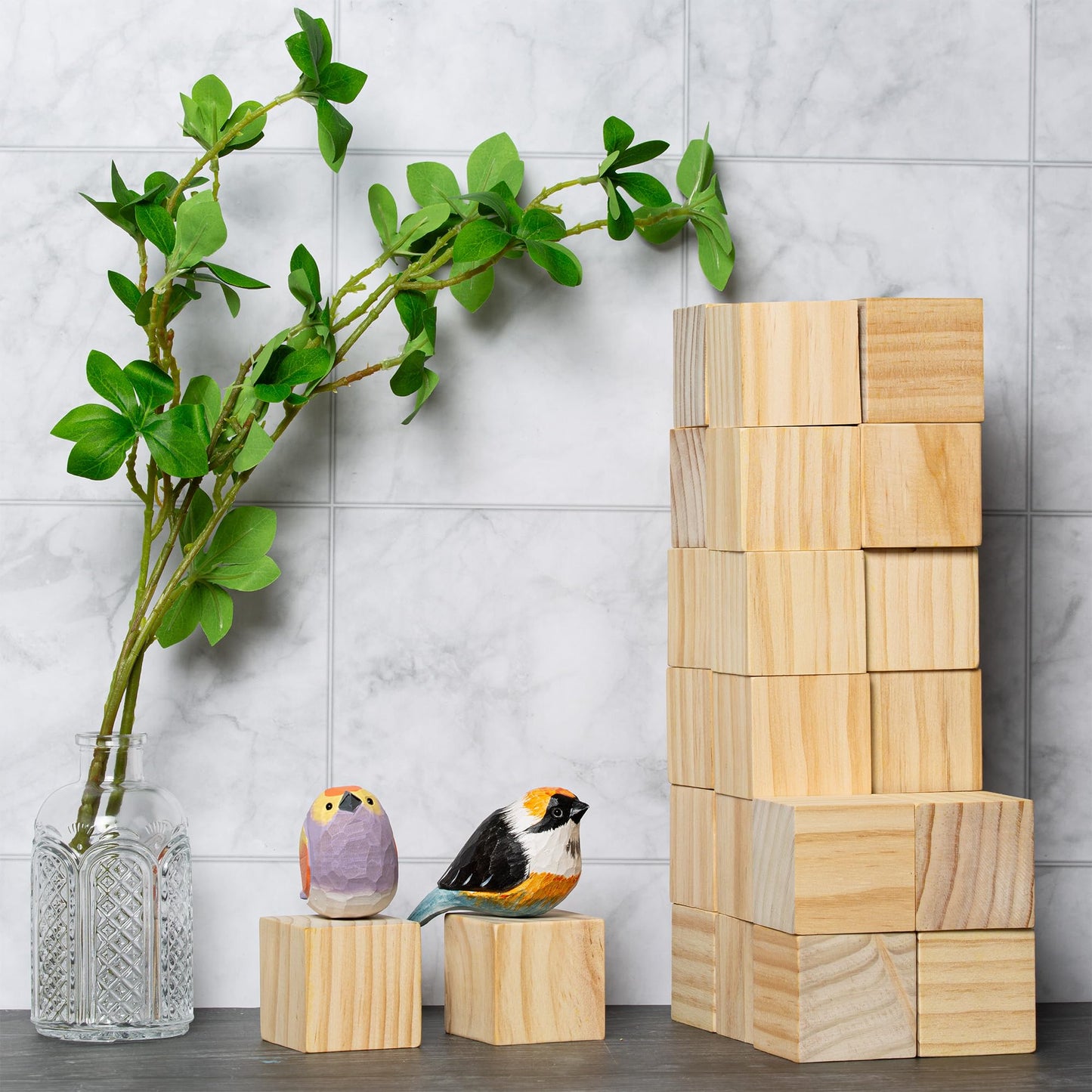 Ninekong 30 Pack Unfinished Wood Blocks 2 Inch - Solid Pine Wooden Cubes for Crafts, Sanded Smooth Natural Wood Squares for Painting, DIY Projects, Puzzle Making & Home Decor