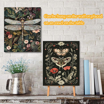 4 Pack Insect Paint by Numbers Kit for Adults Beginner with Frame,Dragonfly Moth Bee Butterfly Paint by Number with Wooden Easel DIY Landscape Adult Paint by Number Kits for Home Decor 9x12inch