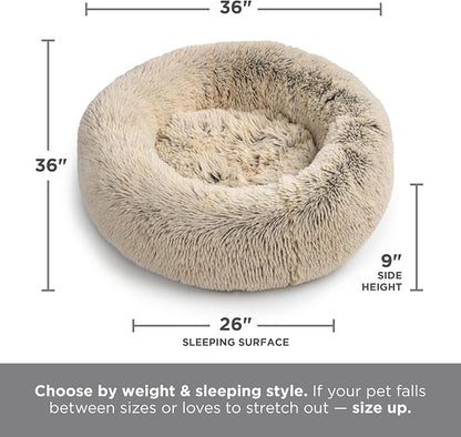 Best Friends by Sheri The Original Calming Donut Dog Bed for Large Dogs up to 100 lbs, Shag Faux Fur, Denim Blue, 36" x 36"