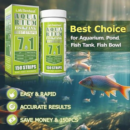 Aquarium Test Strips - Aquarium Water Test Kit - 150 Fish Tank Test Strips for Freshwater Saltwater - Pond Water Tester Kits - Rapid Accurate Easy to Test Nitrate, Nitrite and More (7-Way)