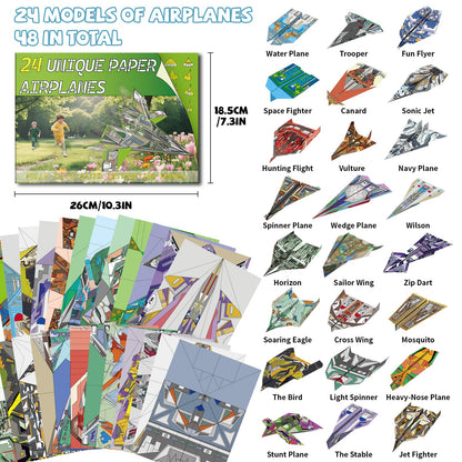 Elfew 48 Sheet Paper Airplane Kit for Kids Ages 6-8,8-12, Origami Paper Plane Kits for Boys, Crafts for Kids Activities, Origami Book, Airplane Toys Gifts for Boys and Girls
