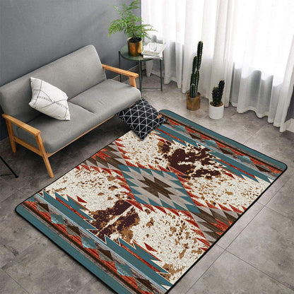 DECORAISES Combo Rustic Western 3x5 ft Area Rug, 4 Pcs Non-Slip Rug Tape, Southwestern Style, Polyester, Rectangular, Indoor, 8cm Thick, Machine-Woven, Spot Clean Only