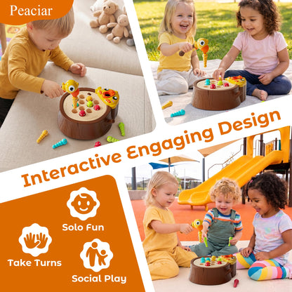 Peaciar Magnetic Bird Feeding Game - Woodpecker Worm Toy, Montessori Bug Hunt Toys for Kids Ages 3-5, Fine Motor Skills and Sensory Toddler Toys, Educational Learning Gift for Boys and Girls