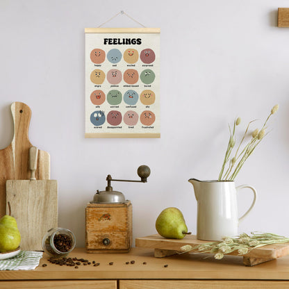 TLESKE Boho Classroom Feelings Emotions Chart Poster Hanger Frame for Toddlers Kids, Homeschool Hanging Wall Art Room Decor for Nursery Playroom, Preschool Prek Learning Educational Poster, 12x16
