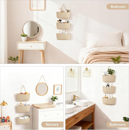 Dahey Over The Door Hanging Basket 3-Tier Woven Boho Wall Mounted Storage