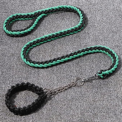 Love Dream Dog Collar and Leash Set, Heavy Duty Nylon Braided Rope Strong 4 FT Dog Leash and Martingale Training Collar for Small Medium Large Dogs Training and Walking (Green & Black)