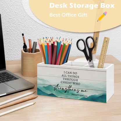 ANIANG Motivational Christian Pen Holder Organizer, Christian Desk Decor, I Can Do All Things Through Christ Bible Verse Wooden Pen Pencil Holders for Home Office Desk Accessories