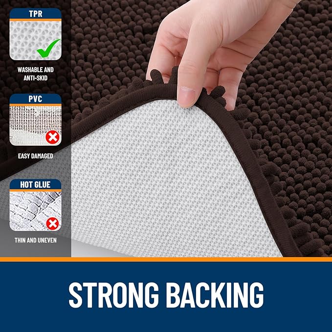 OLANLY Large Bathroom Rugs 50x30, Extra Soft Absorbent Chenille Bath Rugs, Rubber Backing Quick Dry, Machine Washable Bath Mats for Bathroom Floor, Tub and Shower, Home Decor Accessories, Brown