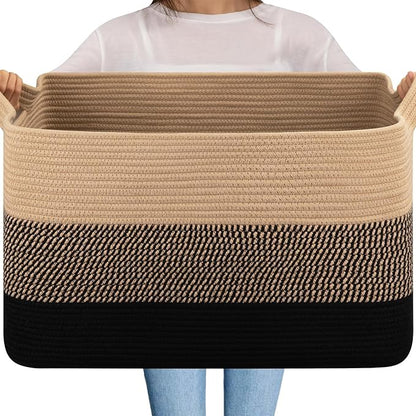 OIAHOMY Extra Large Blanket Basket, 95L Cotton Rope Woven Laundry Basket