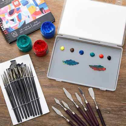 Nuanchu 22 Pcs Painting Starter Kit for Beginners, Tempered Glass Paint Palette, Stay Wet Palette Box with Lid, Brushes, Knives, Sponge, All-in-one Art Set Gift for Beginners, Artists & Painters