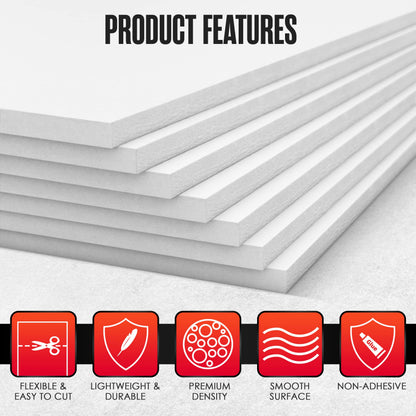 Houseables Foam Sheets for Crafts, EVA Foam, Thin EVA Craft Sheets, Foamy Paper Board, for Art, Cosplay, Costume, Crafting, Kids Project, Scrapbook, Padding, Plain, White, 6mm, 10 Pack, 9 x 12 Inch