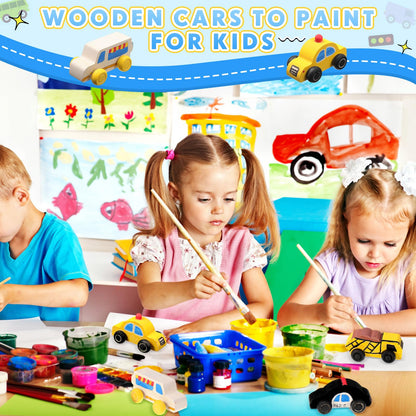 Leyndo 20 Pcs Unfinished Wooden Cars, Wood DIY Arts and Crafts Kit for Students Easy Woodworking Set Family Activities Trucks Race Cars Painting Projects