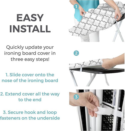 HOME GENIE Ironing Board Cover, Extra Thick Padding, Scorch Resistant Silicone